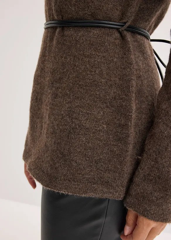 Strikket topp med ull og knytebånd i imitert skinn, bonprix