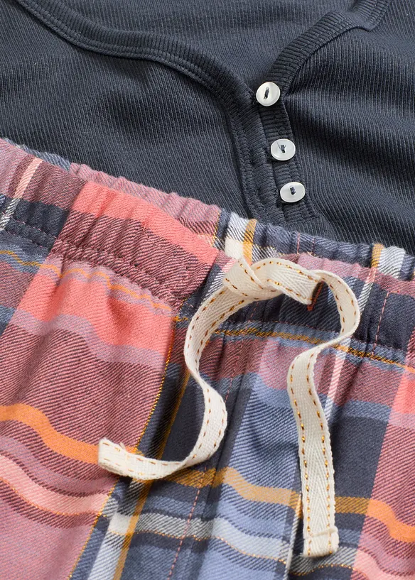 Pyjamas med ribbetopp og flanellbukse med glittergarn, bonprix