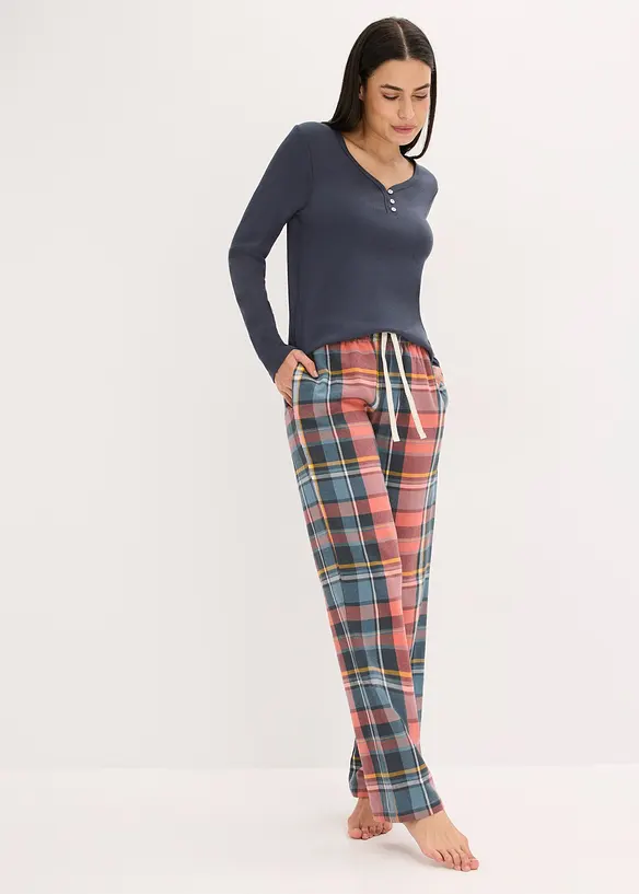 Pyjamas med ribbetopp og flanellbukse med glittergarn, bonprix