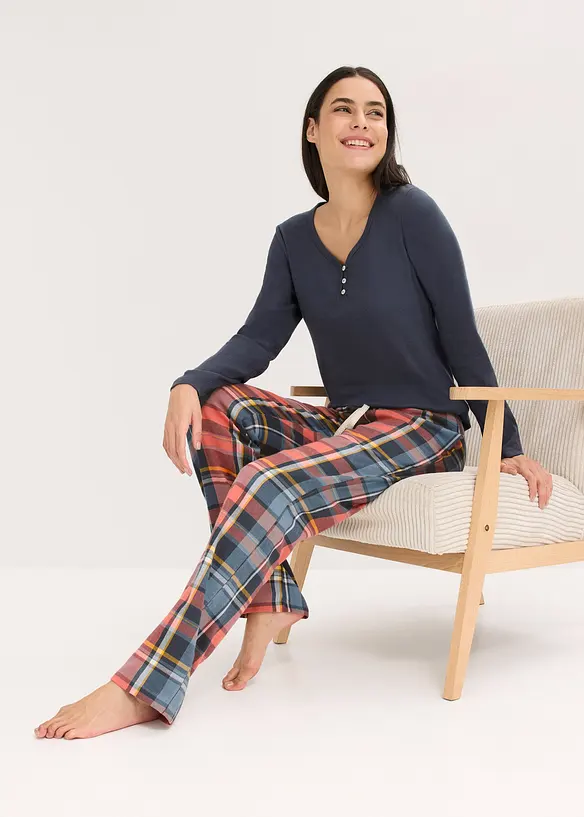 Pyjamas med ribbetopp og flanellbukse med glittergarn, bonprix