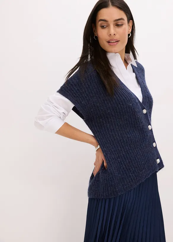 Strikkevest med dekorative knapper, bonprix