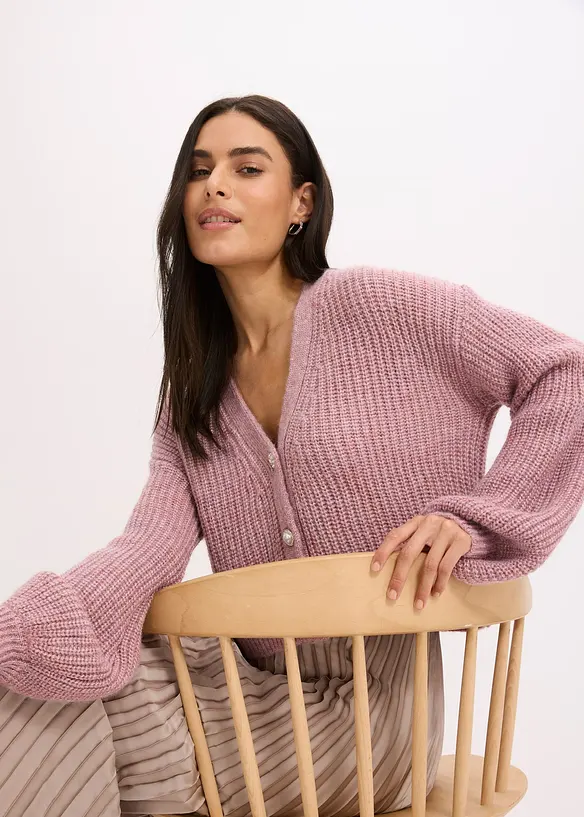 Kort strikkejakke med glittergarn og ullandel, bonprix