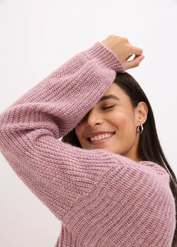 Kort strikkejakke med glittergarn og ullandel, bonprix