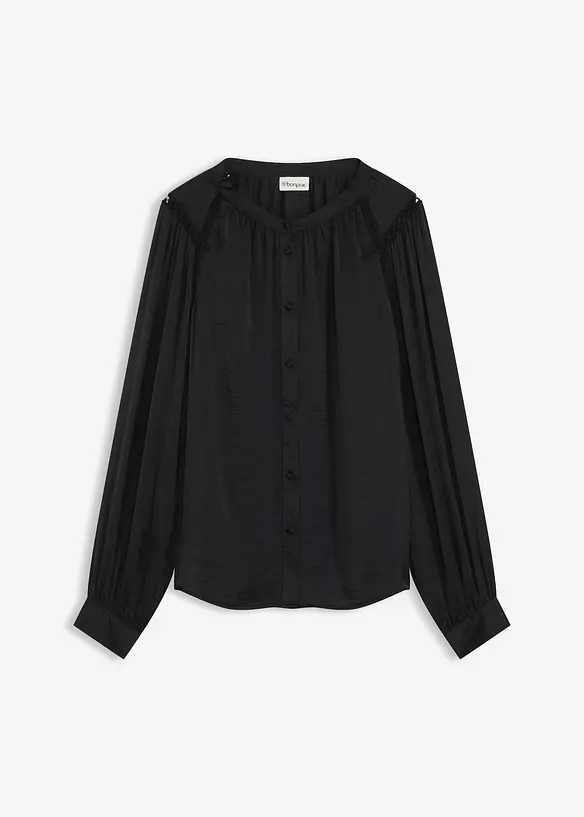 Satengbluse med blondebånd, bonprix