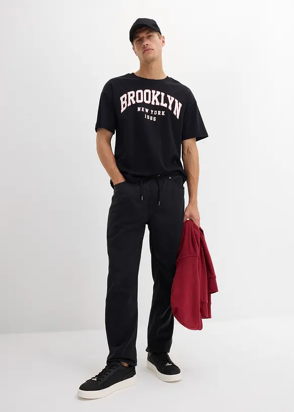 Relaxed Fit-pull on-bukse i 100% bomullstwill,  Tapered, bonprix