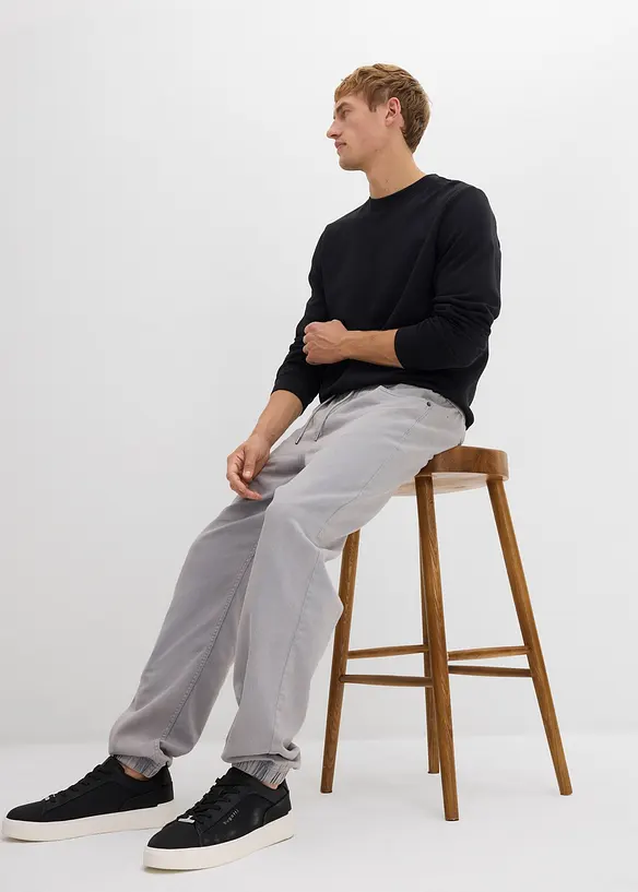 Relaxed Fit-pull on-bukse i 100% bomullstwill,  Tapered, bonprix
