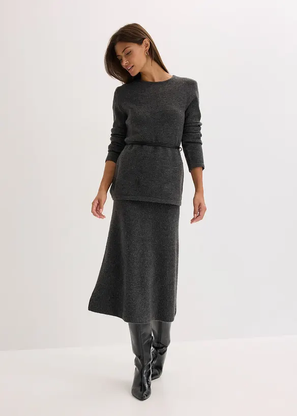 Strikket topp med ull og knytebånd i imitert skinn, bonprix