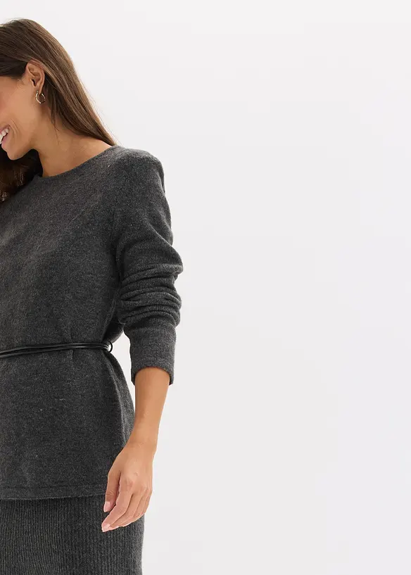 Strikket topp med ull og knytebånd i imitert skinn, bonprix