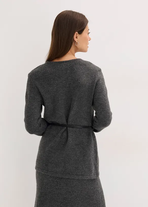 Strikket topp med ull og knytebånd i imitert skinn, bonprix