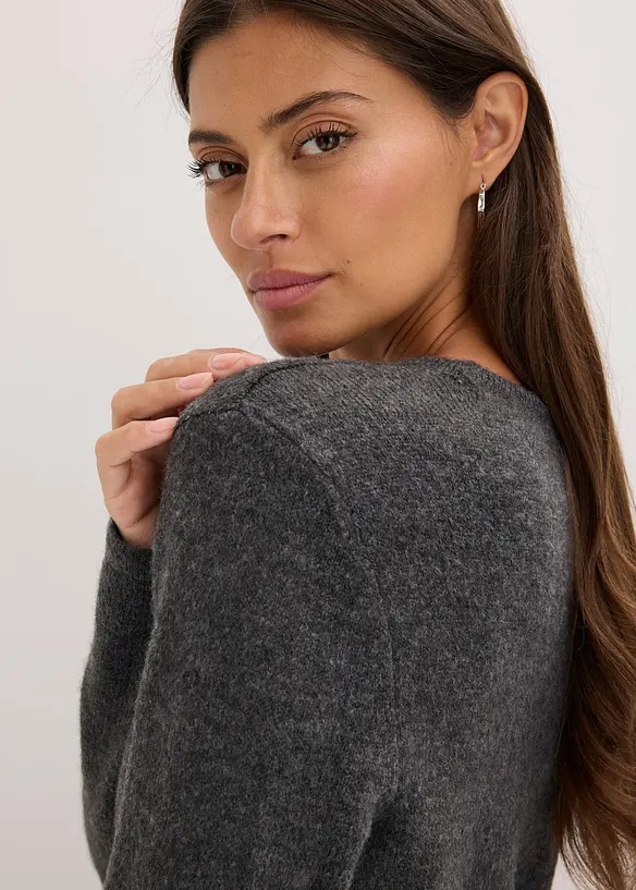 Strikket topp med ull og knytebånd i imitert skinn, bonprix