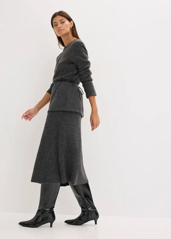 Strikket topp med ull og knytebånd i imitert skinn, bonprix