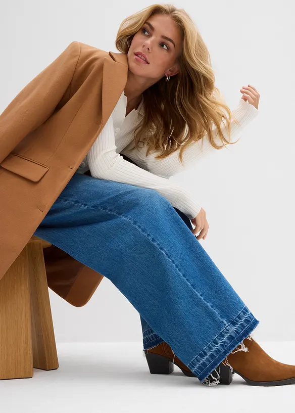 Wide Leg-jeans Mid Waist, komfortlinning, bonprix