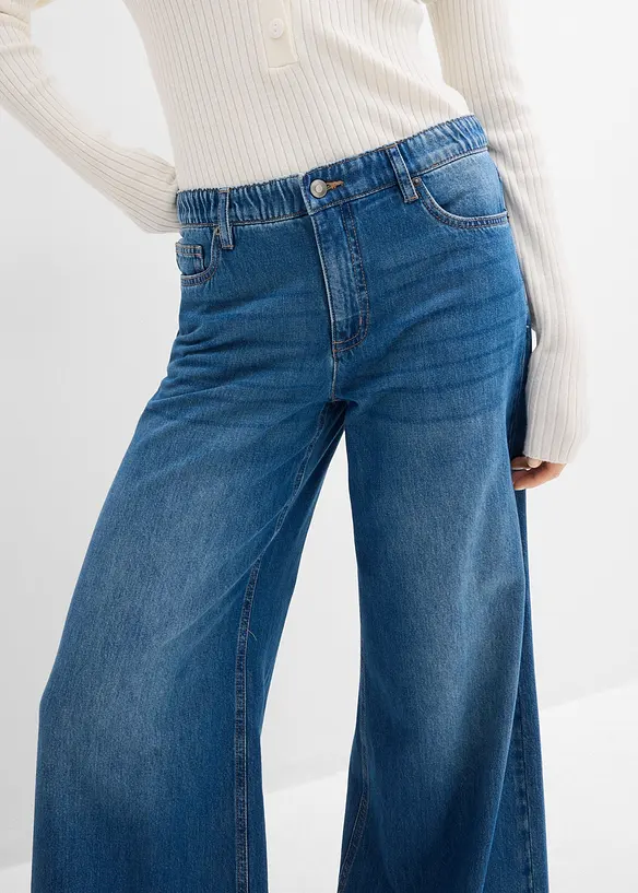 Wide Leg-jeans Mid Waist, komfortlinning, bonprix