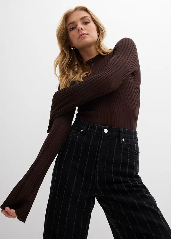 Wide Leg Jeans High Waist med destroyed-effekter, bonprix