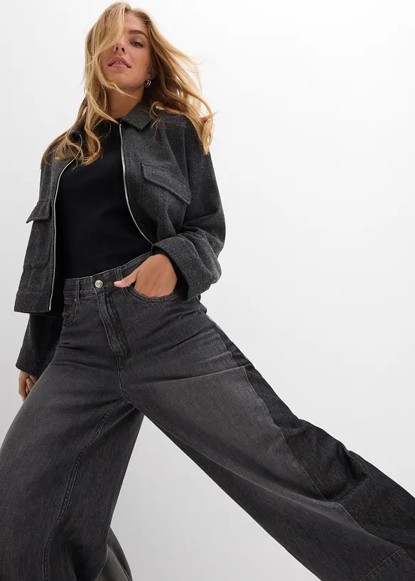 Wide Leg-Jeans High Waist med innfelling, bonprix
