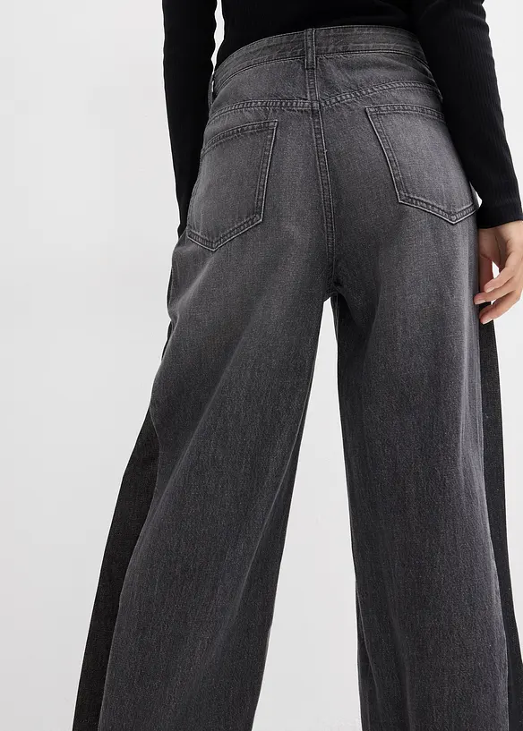 Wide Leg-Jeans High Waist med innfelling, bonprix
