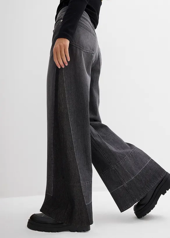 Wide Leg-Jeans High Waist med innfelling, bonprix