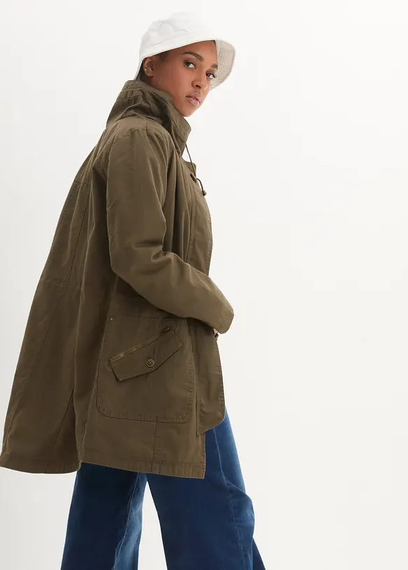 Kort bomullsparkas med ståkrage, innsvinget, bonprix