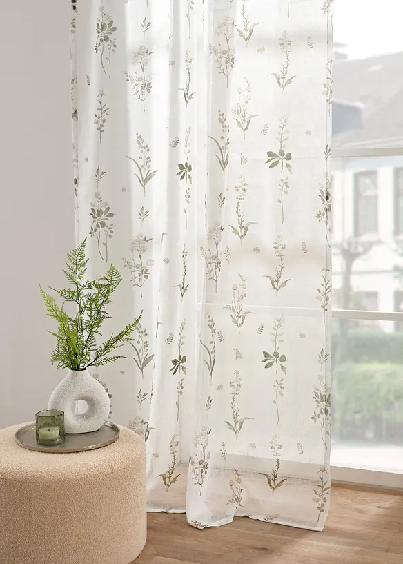 Gardin med trykt blomstermønster (1-pack), bonprix