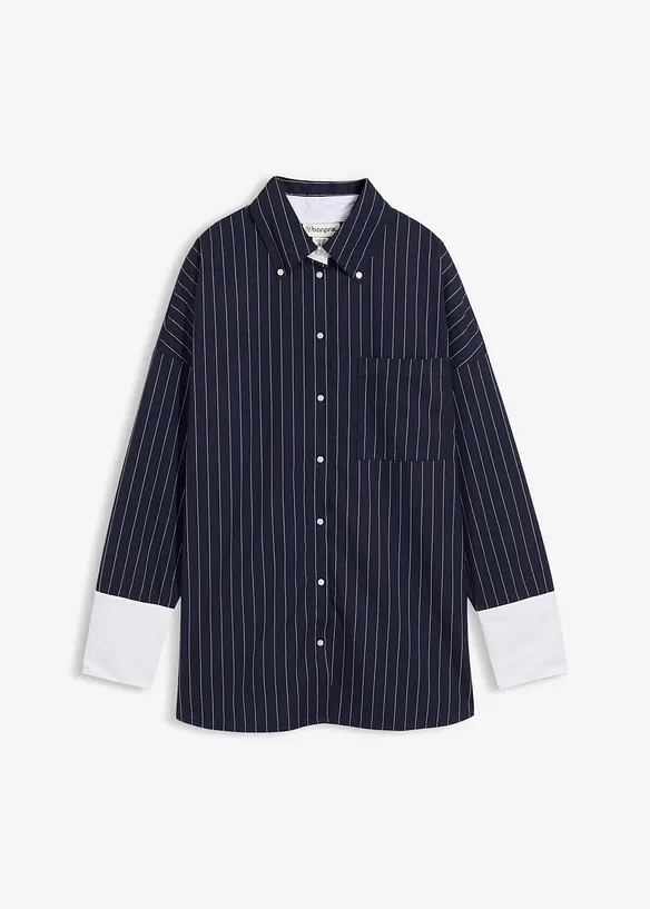 Skjorte i viskosemiks med pinstripes, bonprix
