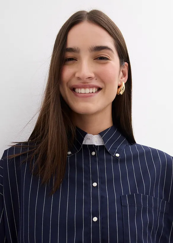 Skjorte i viskosemiks med pinstripes, bonprix