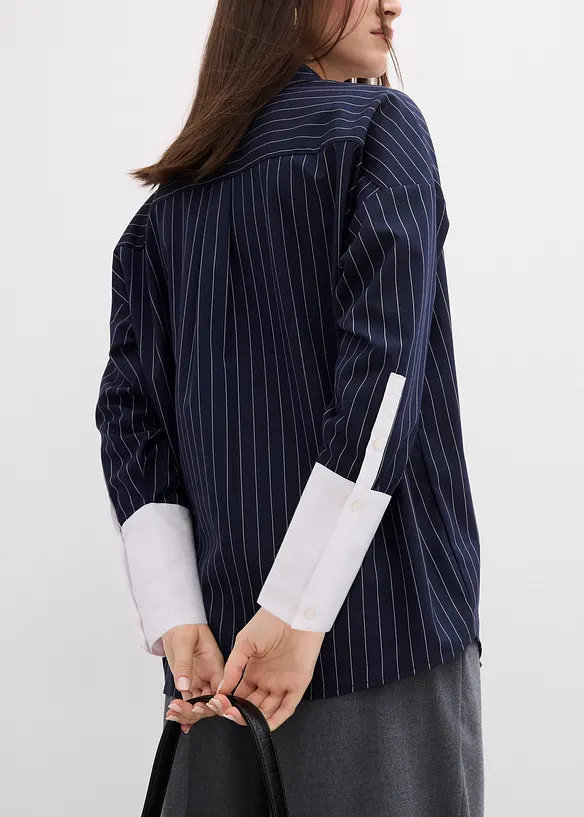 Skjorte i viskosemiks med pinstripes, bonprix