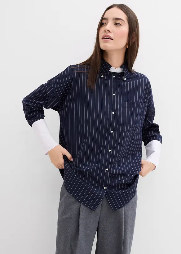 Skjorte i viskosemiks med pinstripes, bonprix
