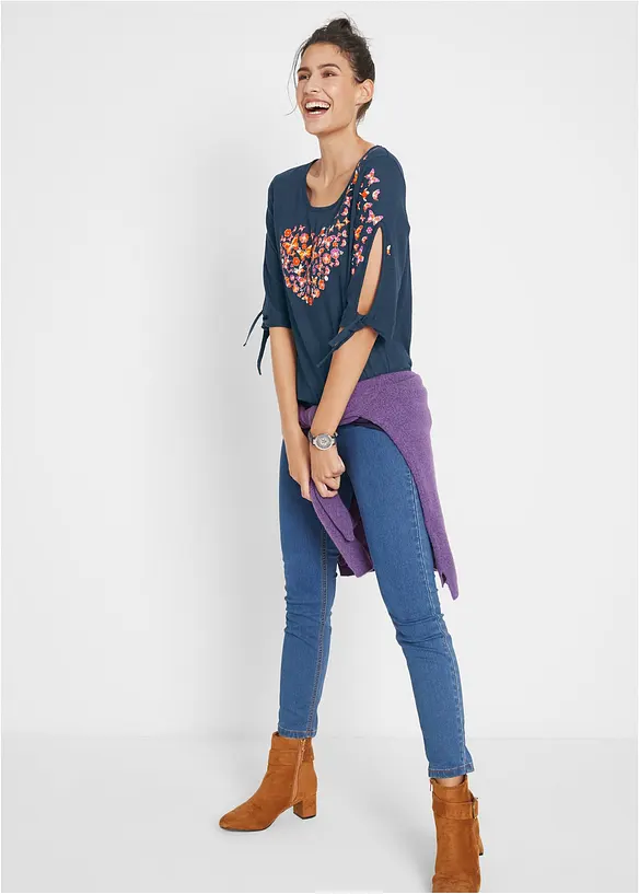 Kortermet cold-shoulder-topp I bomull, bonprix