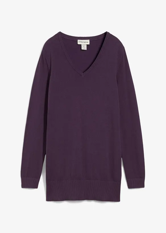 Finstrikket lang basic-genser med V-hals, bonprix