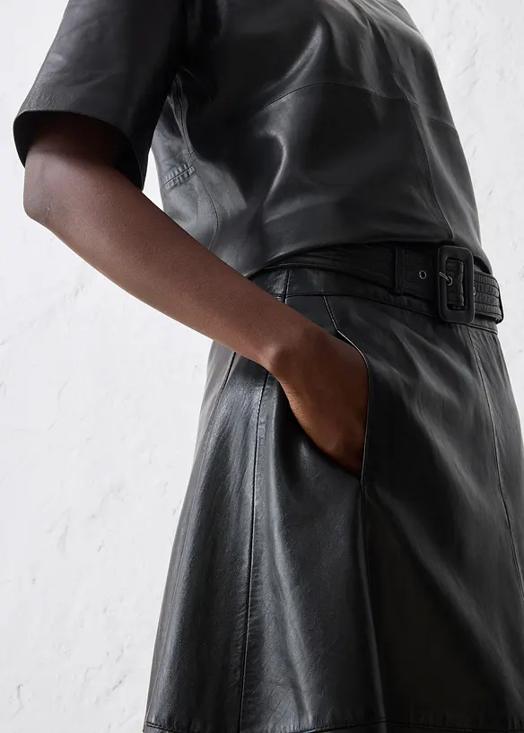 Skinnskjørt i lammenappa med belte (2-delt sett), bonprix