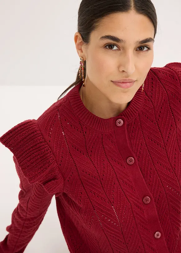 Cardigan med bomull og hullmønster, bonprix