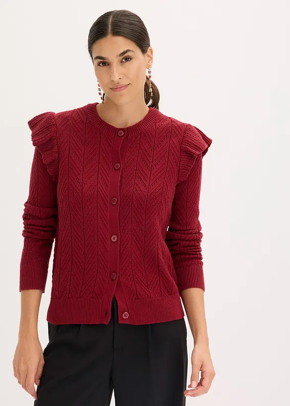 Cardigan med bomull og hullmønster, bonprix