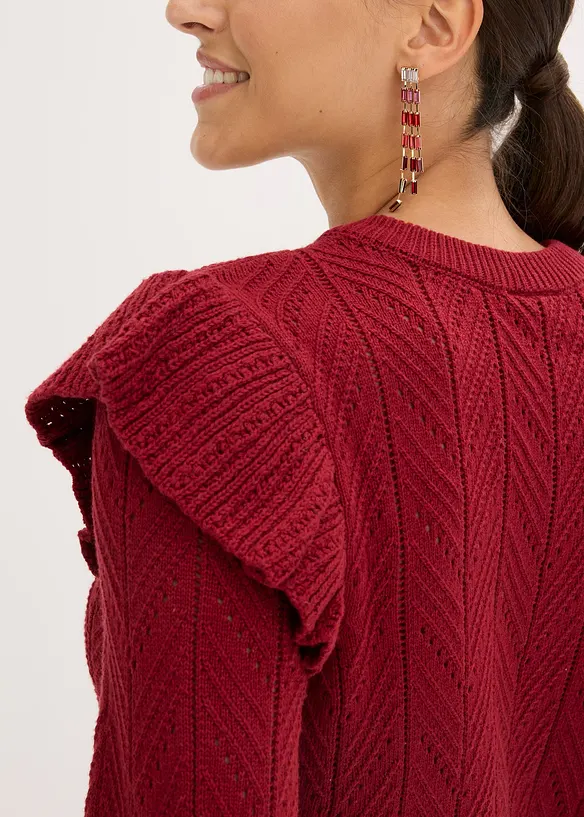 Cardigan med bomull og hullmønster, bonprix