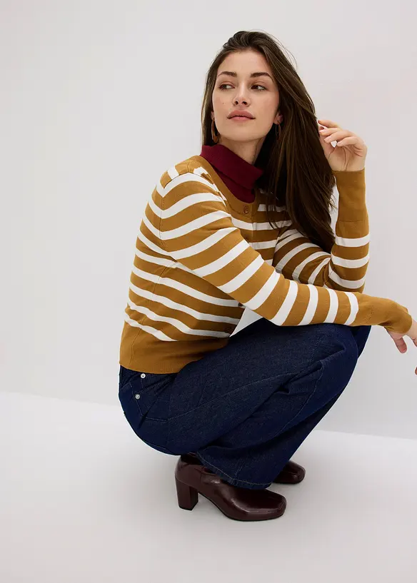 Finstrikket cardigan med stripemønster, bonprix