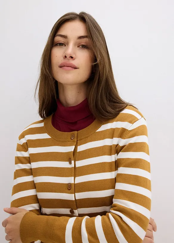 Finstrikket cardigan med stripemønster, bonprix