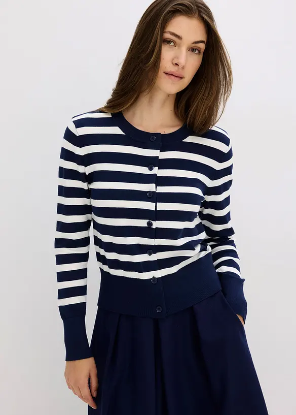 Finstrikket cardigan med stripemønster, bonprix