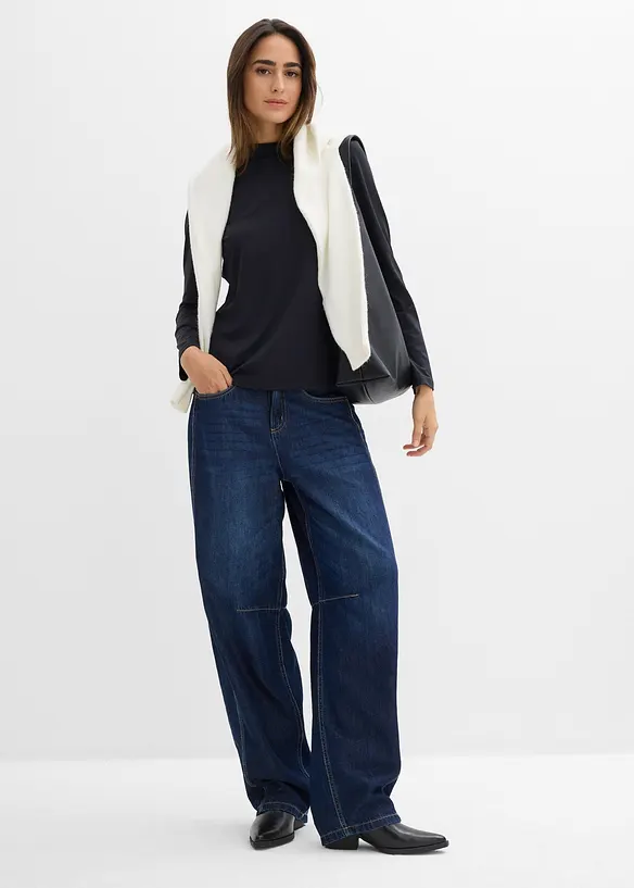 Langermet topp med resirkulert polyamid og ståkrage, bonprix