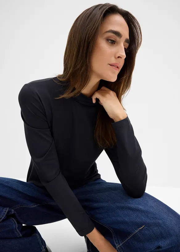 Langermet topp med resirkulert polyamid og ståkrage, bonprix