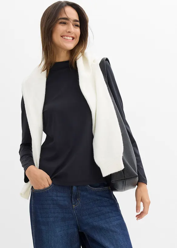 Langermet topp med resirkulert polyamid og ståkrage, bonprix