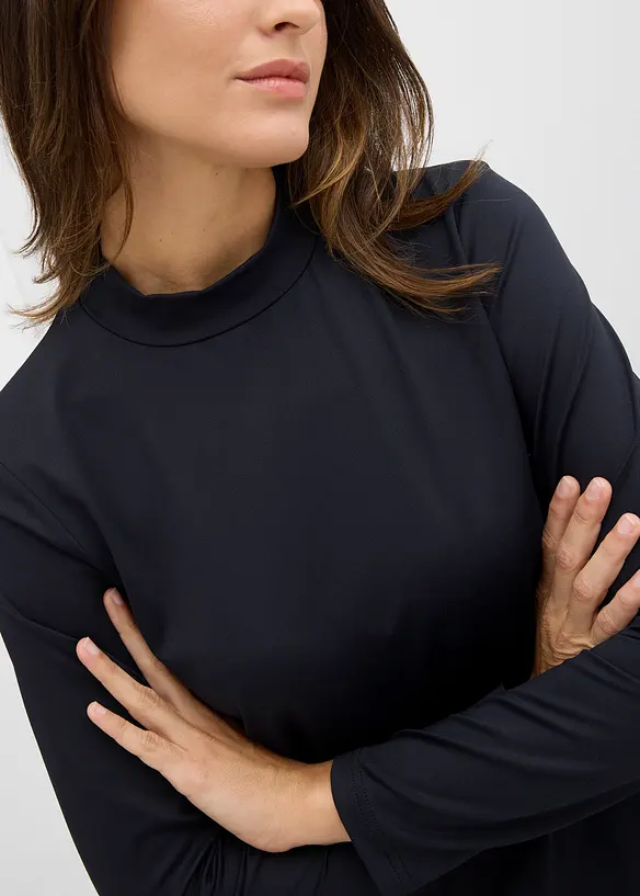 Langermet topp med resirkulert polyamid og ståkrage, bonprix