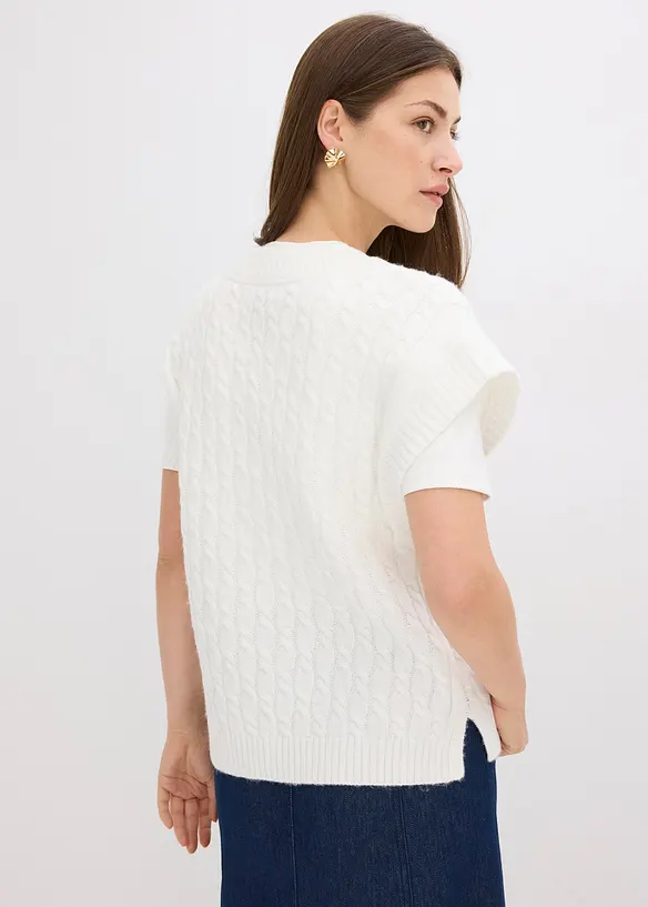 Strikket vest med flettemønster, bonprix