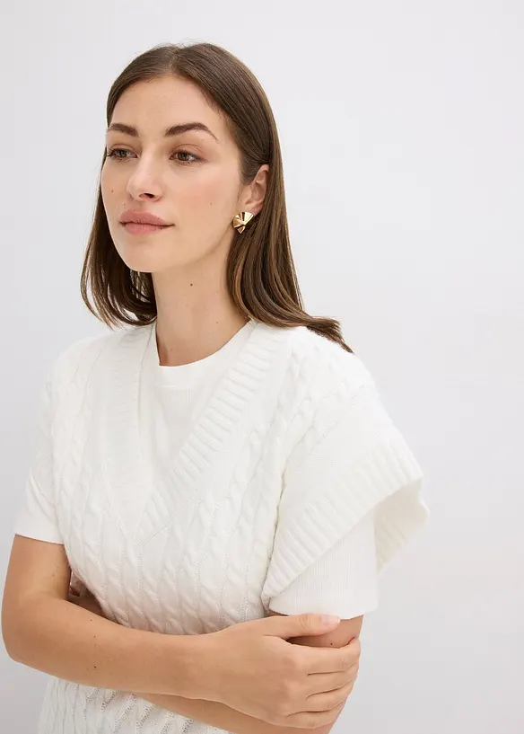 Strikket vest med flettemønster, bonprix