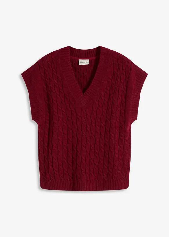 Strikket vest med flettemønster, bonprix