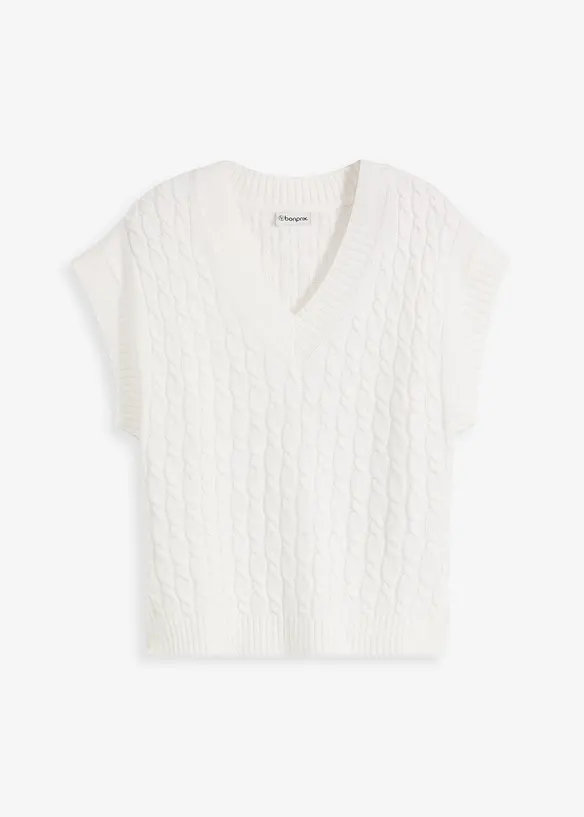 Strikket vest med flettemønster, bonprix