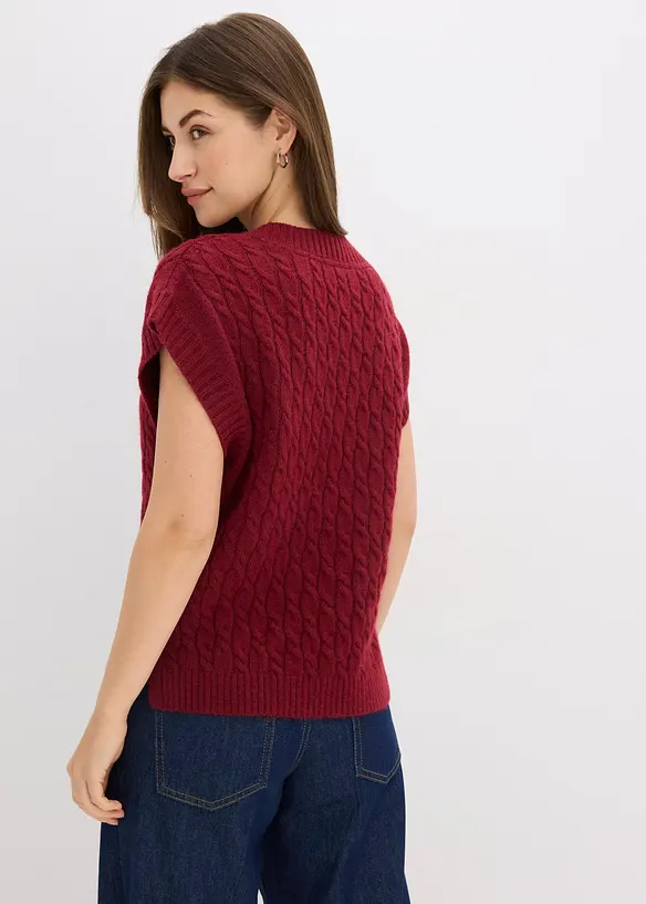 Strikket vest med flettemønster, bonprix