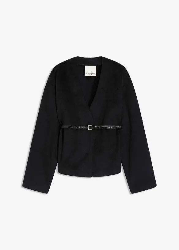 Oversized blazer i ullstil med belte, uf&ocirc;ret, bonprix
