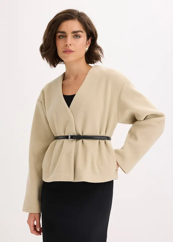 Oversized blazer i ullstil med belte, ufôret, bonprix