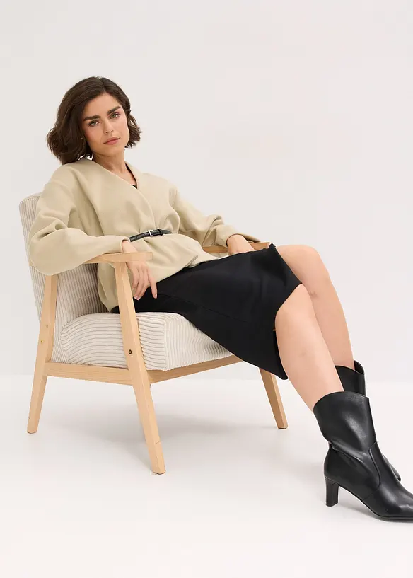 Oversized blazer i ullstil med belte, ufôret, bonprix