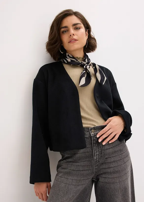 Oversized blazer i ullstil med belte, uf&ocirc;ret, bonprix