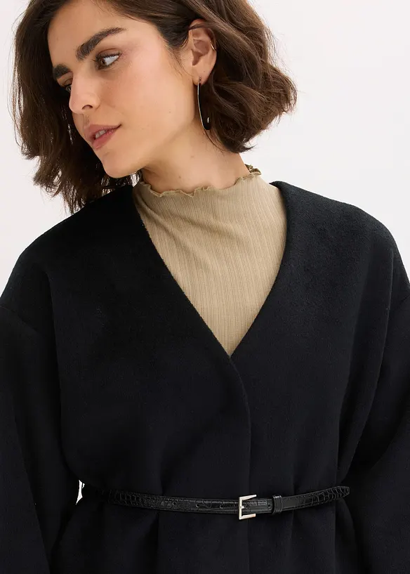 Oversized blazer i ullstil med belte, uf&ocirc;ret, bonprix